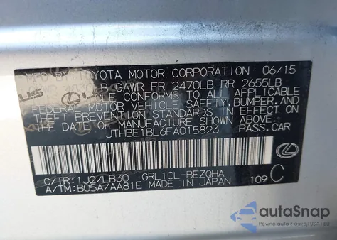 2015 Lexus Gs 350 z USA, uszkodzony, nr VIN JTHBE1BL6FA015823